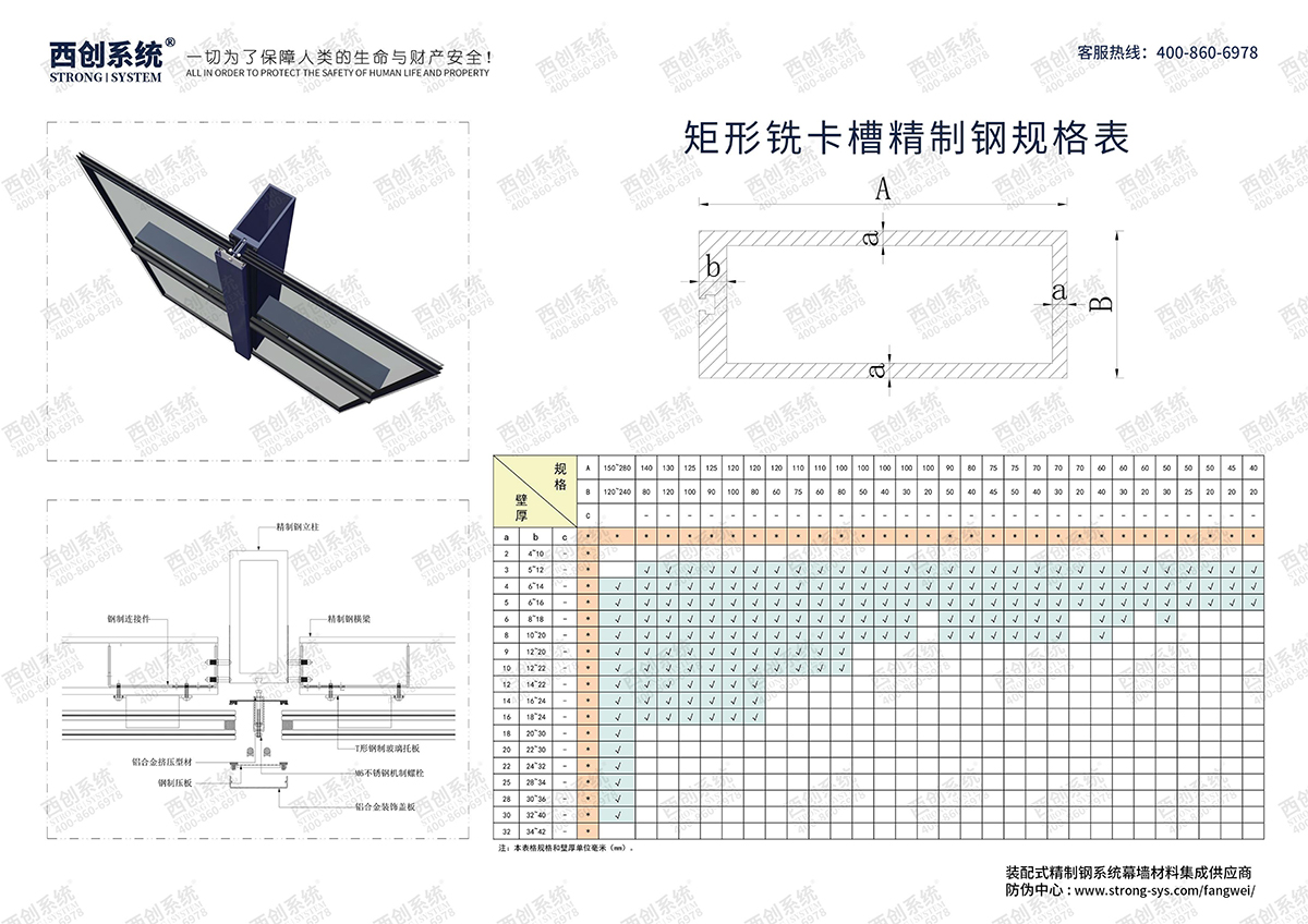 西創系統-矩形銑卡槽精致鋼型材規格表